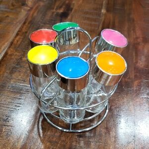 Colorful Retro Glass Spice Jar Set with Silver Rack
